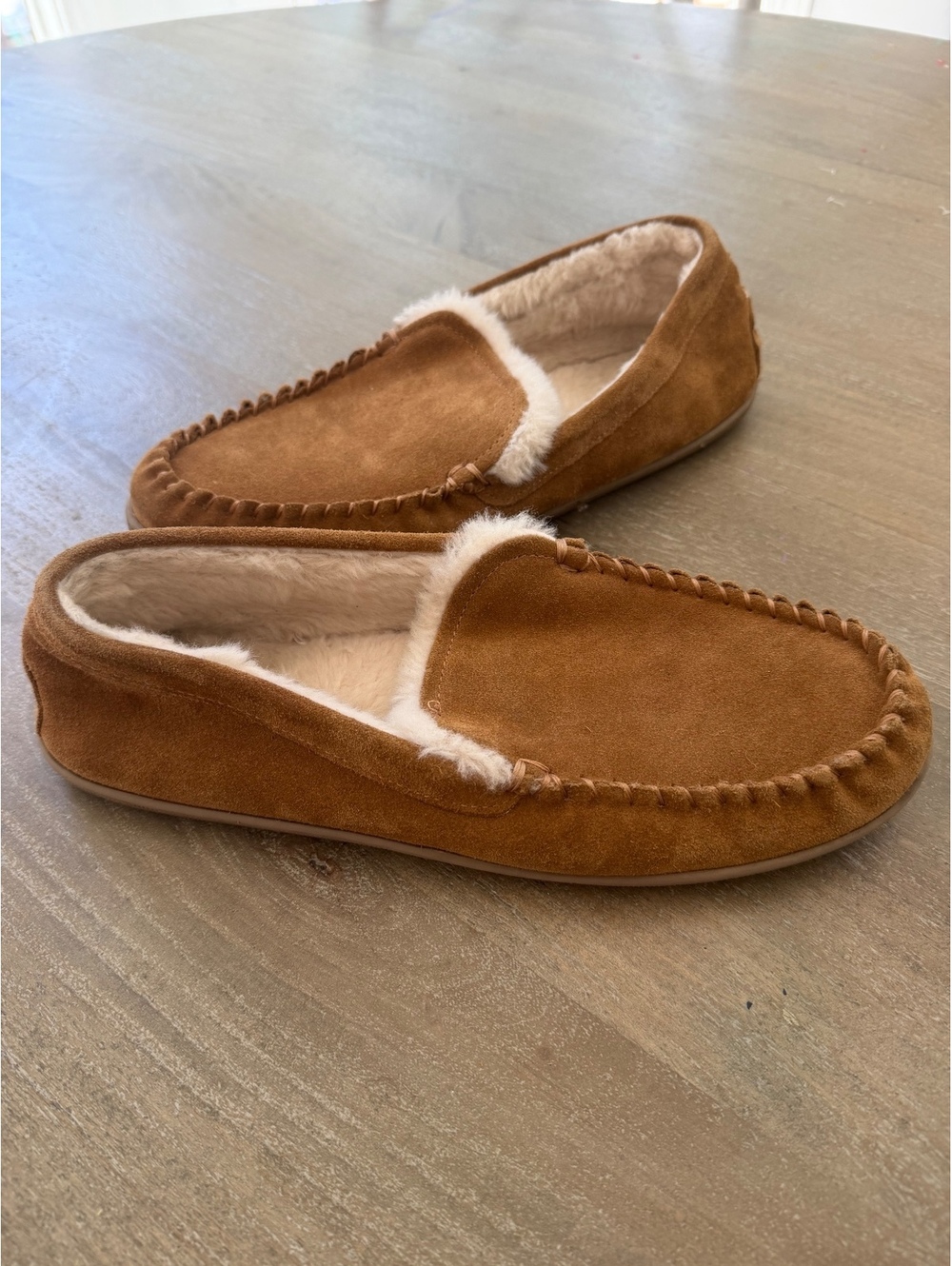 J.Crew Brown Moccasin Slip On Slippers Sherling Lining Size 11 House Shoes